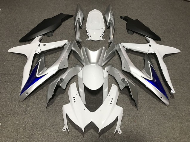 2008-2010 Bianco Lucido Con Parte Inferiore Nera Opaca Argento & Blu GSXR 600-750 Carena 2008-2010 Bianco Lucido Con Parte Inferiore Nera Opaca Argento & Blu GSXR 600-750 Carena