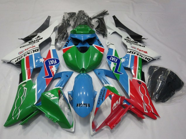 Carena Moto Yamaha R6 2008-2016 - Bianco Azzurro Chiaro Verde Rosso Fiat Dunlop Michelin Motul
