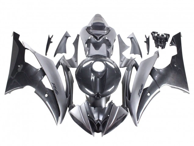 Carena Moto Yamaha YZF 600 R6 2008-2016 - Grigio Nero Fibra di Carbonio Stile