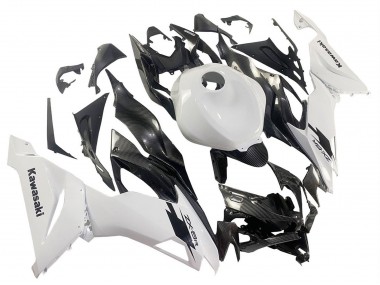 Carena Moto Kawasaki ZX6R 2019-2022 - Bianco Nero Fibra di Carbonio Economici
