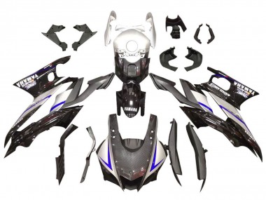 Carena Moto Yamaha YZF R3/R25 2019-2021 - Argento Nero Lucido Fibra di Carbonio Stile Economici