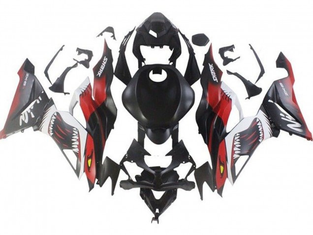 Carena Moto Kawasaki ZX6R 2019-2022 - Nero Opaco Rosso Bianco Squalo