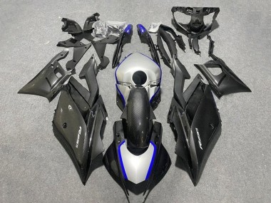 Carena Moto Yamaha YZF R3/R25 2019-2021 - Nero Fibra di Carbonio Stile Argento Blu Economici